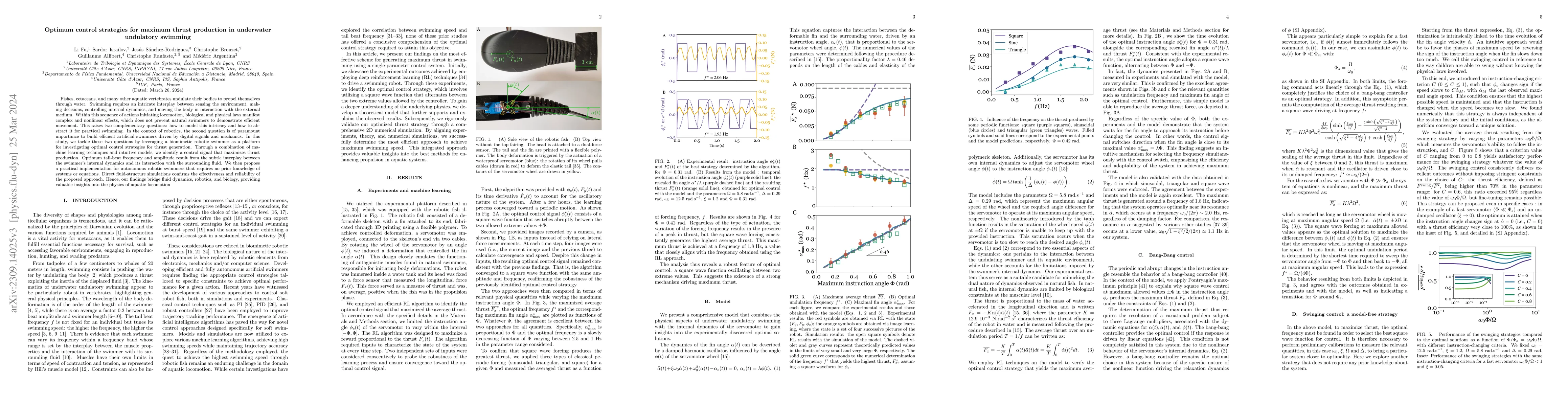 Thumbnail for Optimum control strategies for maximum thrust production in underwater
  undulatory swimming