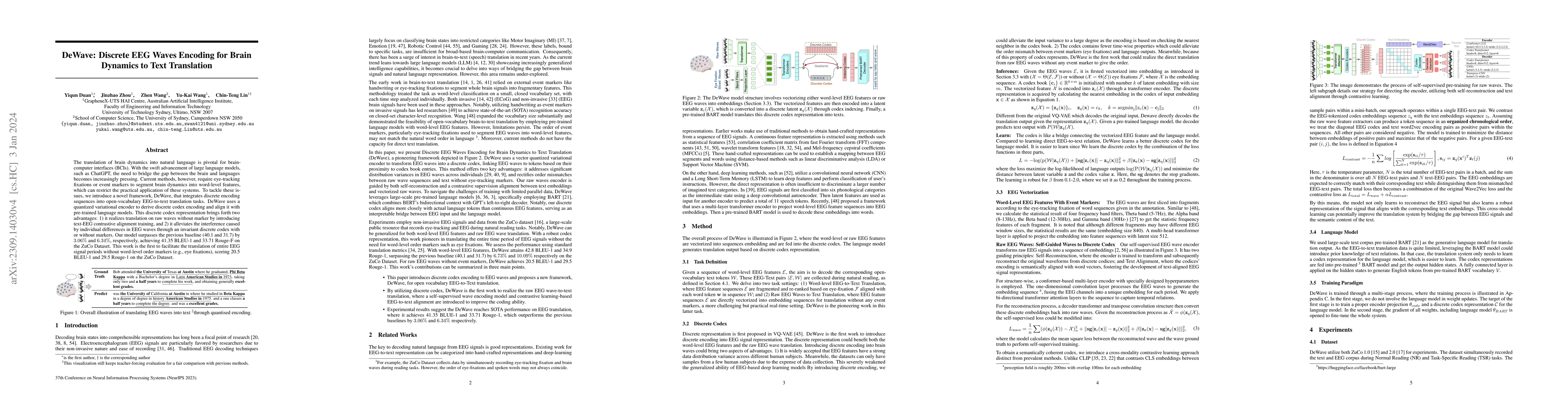 Thumbnail for DeWave: Discrete EEG Waves Encoding for Brain Dynamics to Text
  Translation