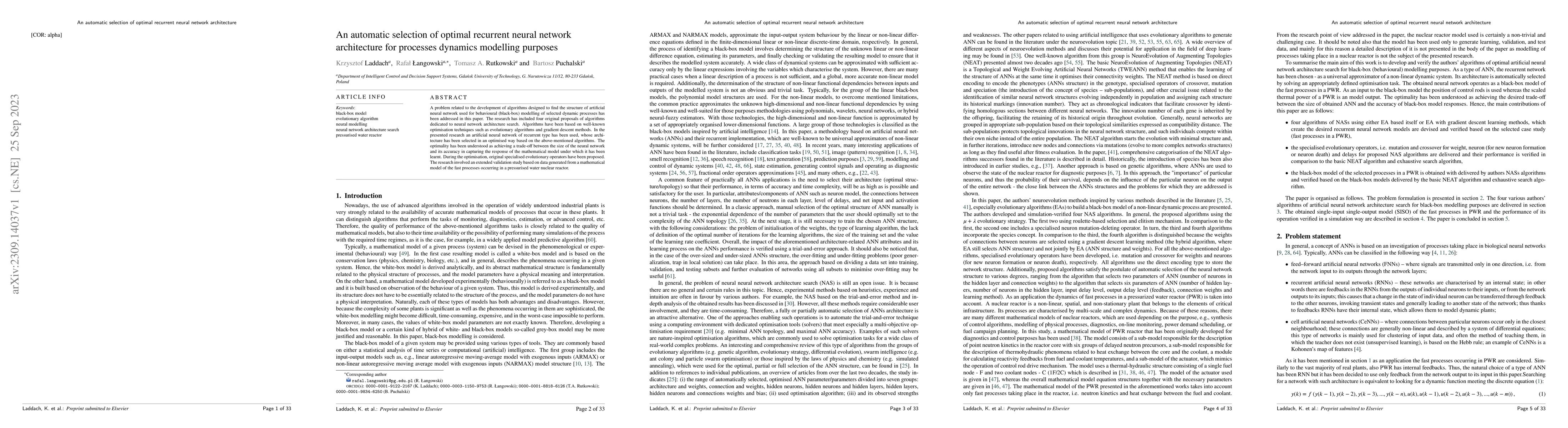 Thumbnail for An automatic selection of optimal recurrent neural network architecture
  for processes dynamics modelling purposes
