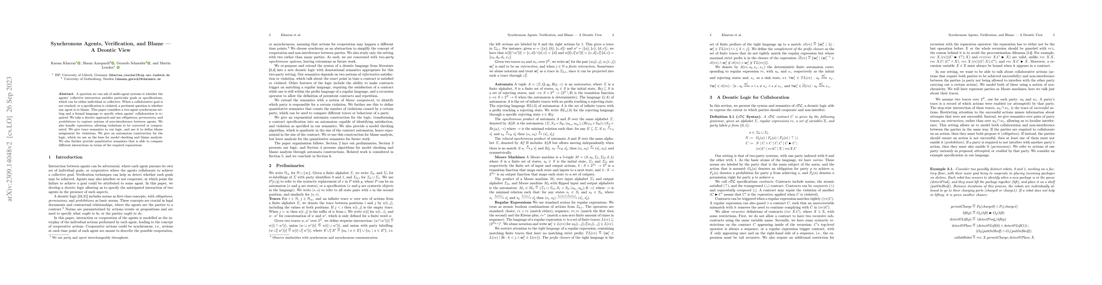 Thumbnail for Synchronous Agents, Verification, and Blame -- A Deontic View