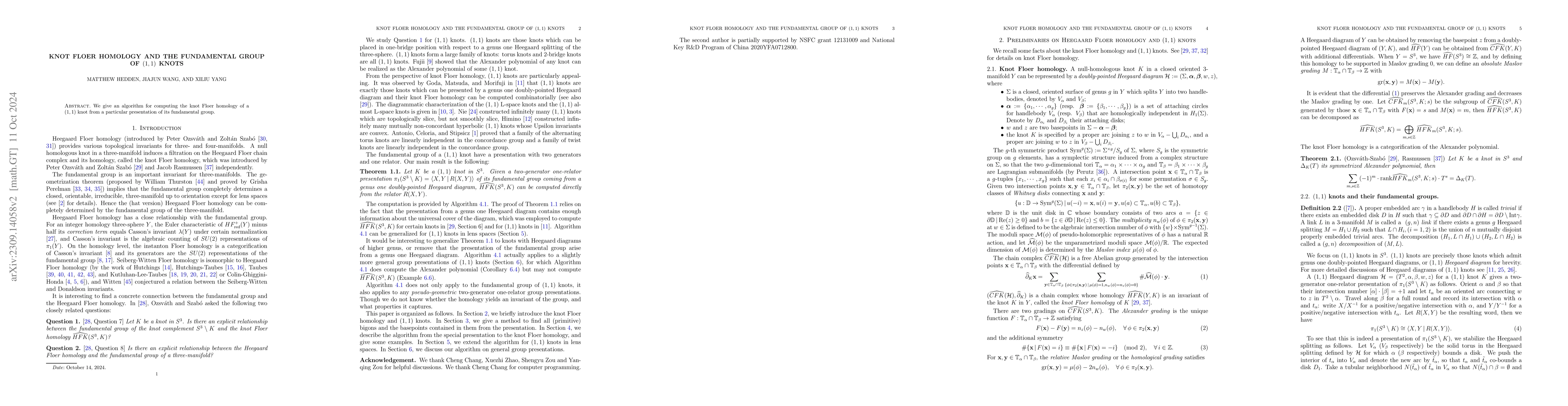 Thumbnail for Knot Floer homology and the fundamental group of $ (1,1) $ knots