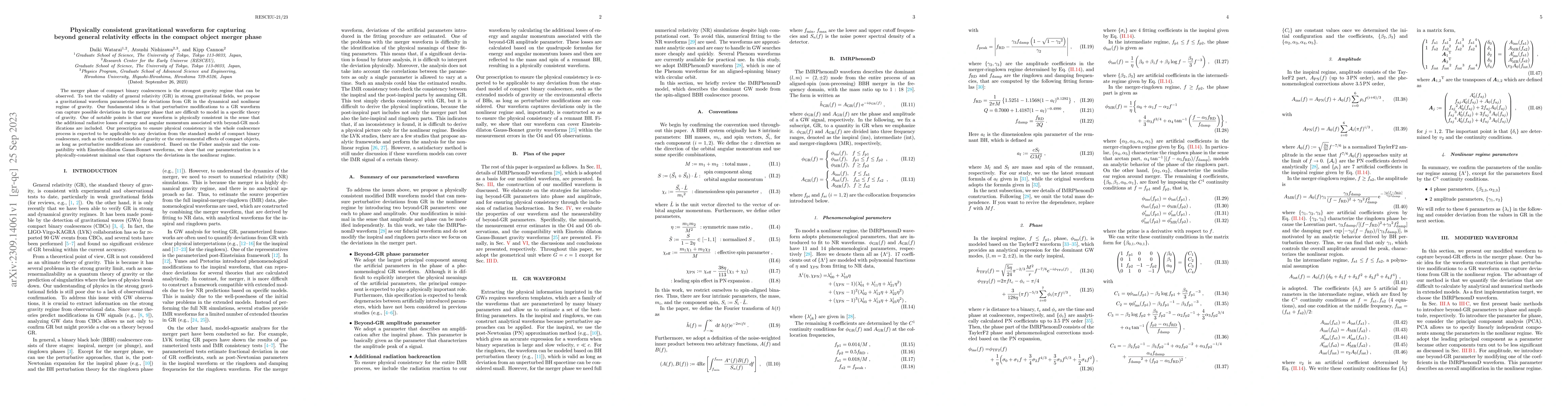 Thumbnail for Physically consistent gravitational waveform for capturing beyond
  general relativity effects in the compact object merger phase