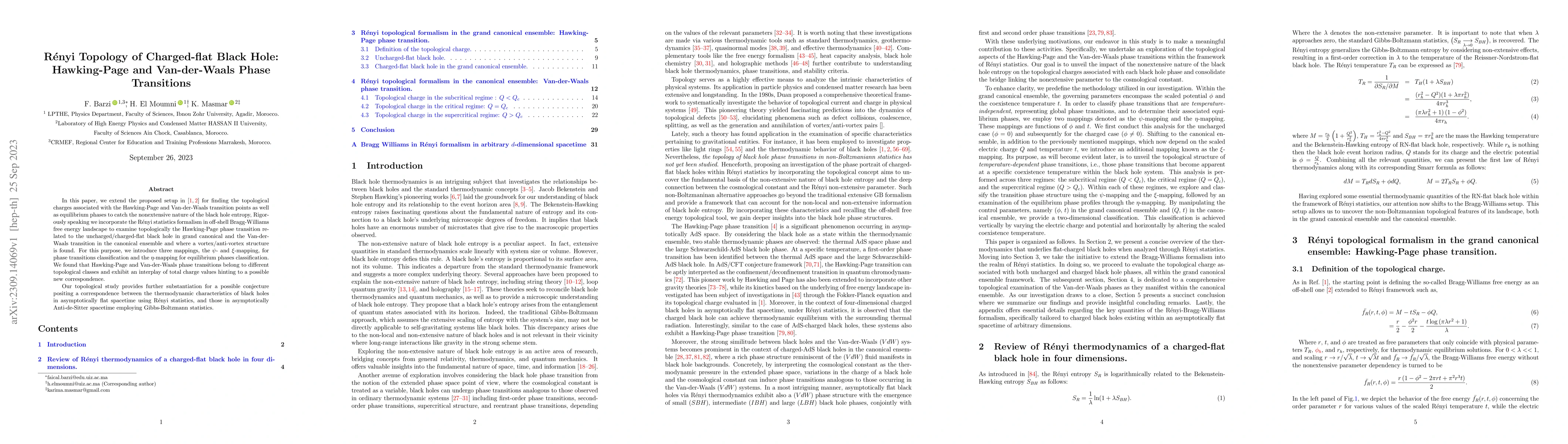 Thumbnail for R\'enyi Topology of Charged-flat Black Hole: Hawking-Page and
  Van-der-Waals Phase Transitions