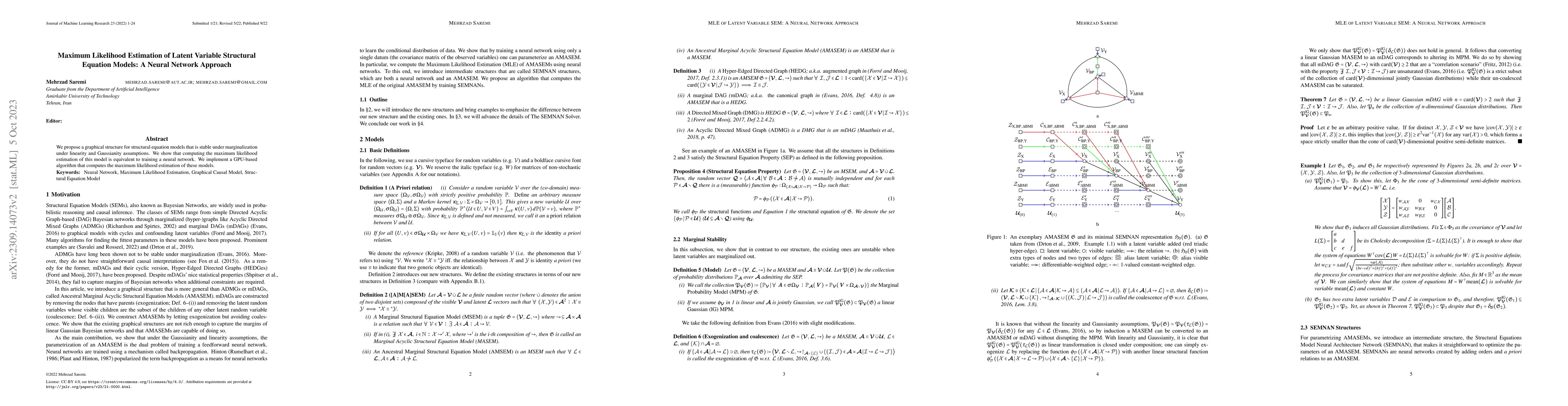 Thumbnail for Maximum Likelihood Estimation of Latent Variable Structural Equation
  Models: A Neural Network Approach