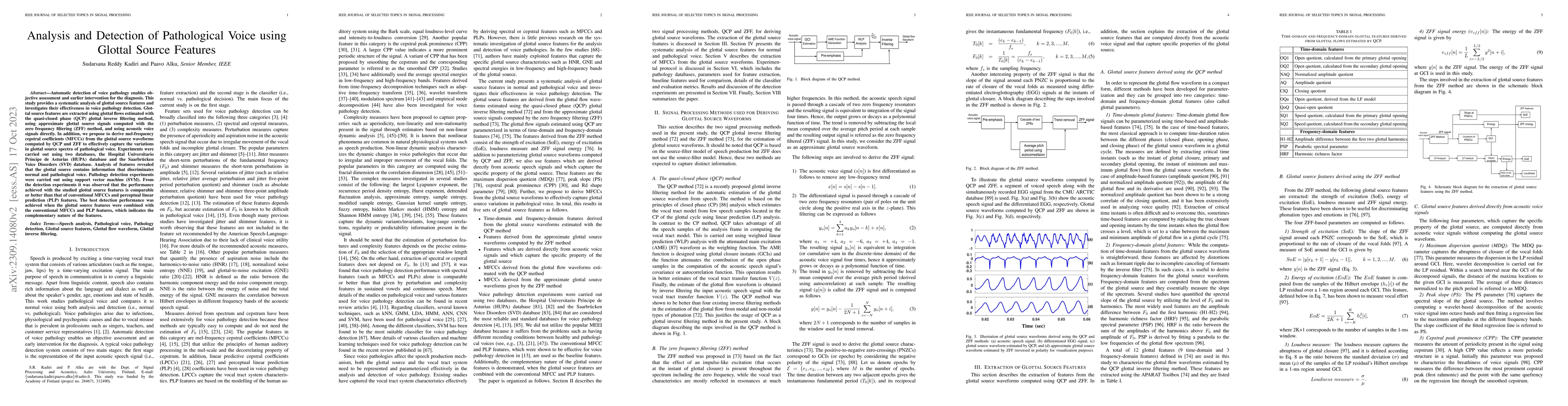 Thumbnail for Analysis and Detection of Pathological Voice using Glottal Source
  Features