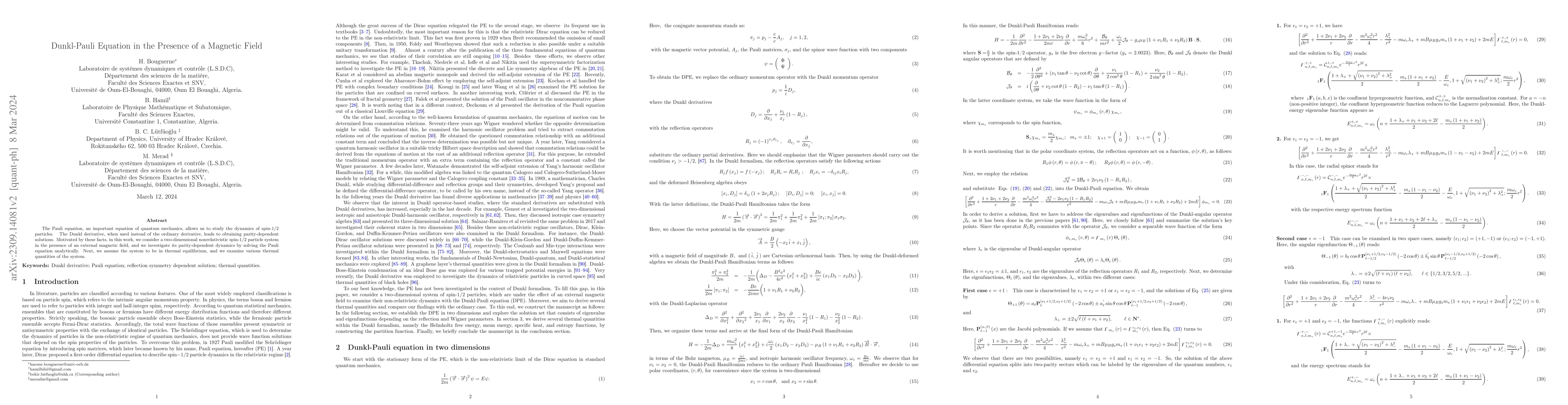 Thumbnail for Dunkl-Pauli Equation in the Presence of a Magnetic Field