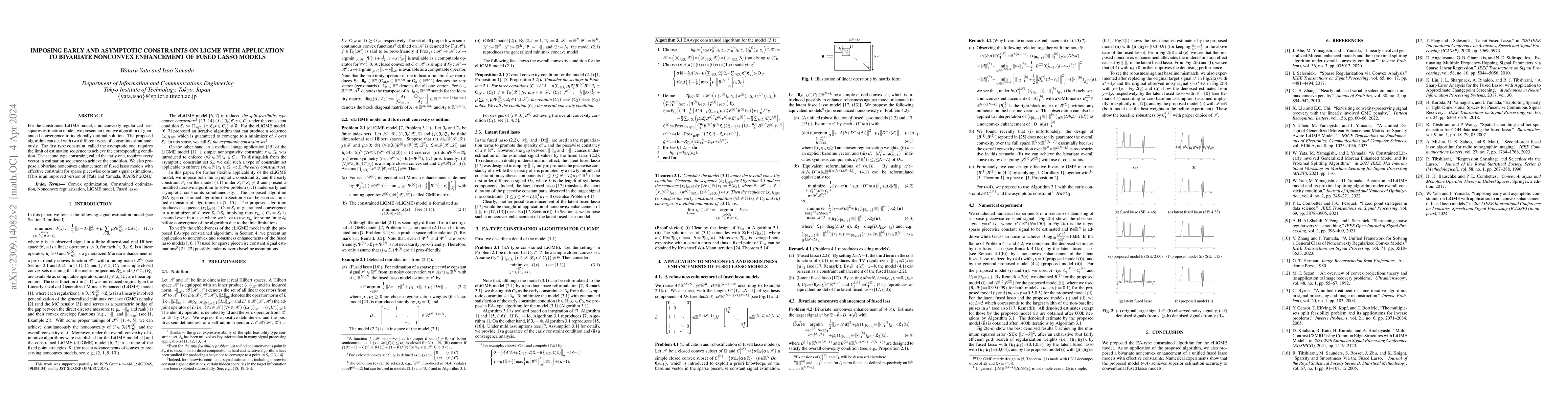 Thumbnail for Imposing early and asymptotic constraints on LiGME with application to
  bivariate nonconvex enhancement of fused lasso models