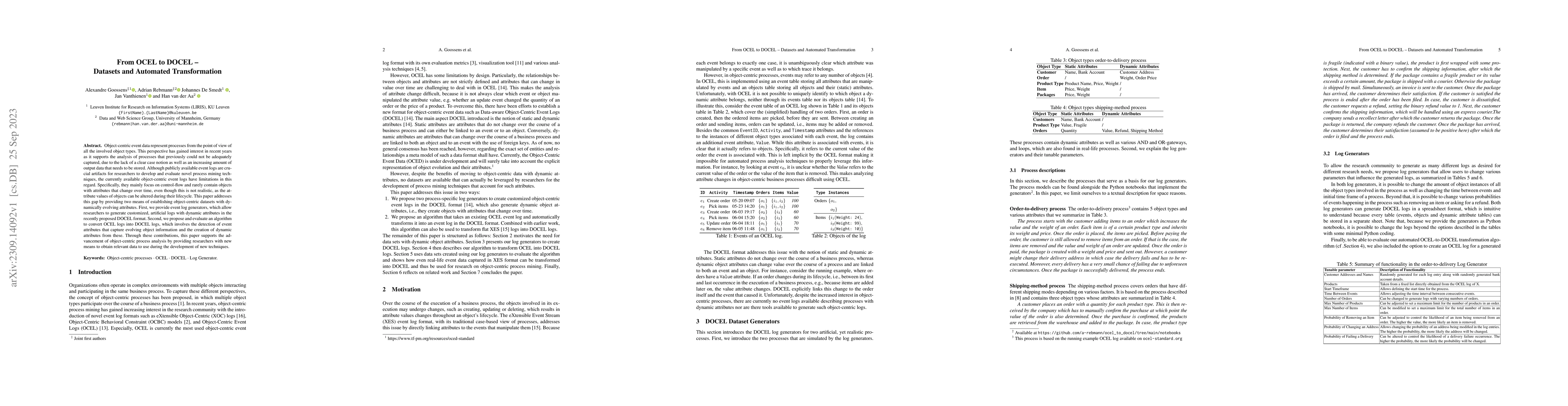 Thumbnail for From OCEL to DOCEL -- Datasets and Automated Transformation