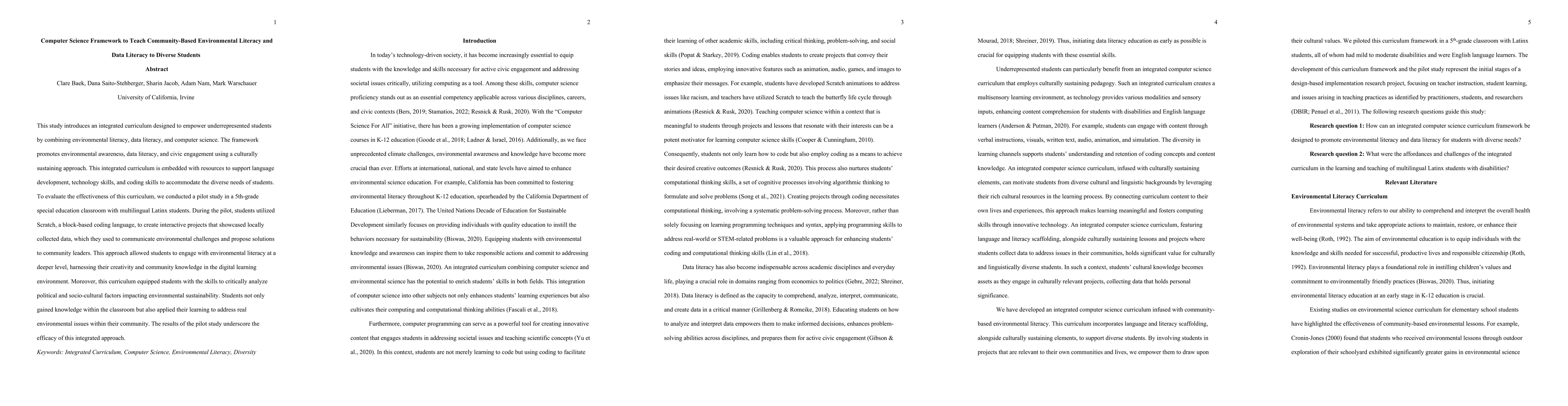 Thumbnail for Computer Science Framework to Teach Community-Based Environmental
  Literacy and Data Literacy to Diverse Students