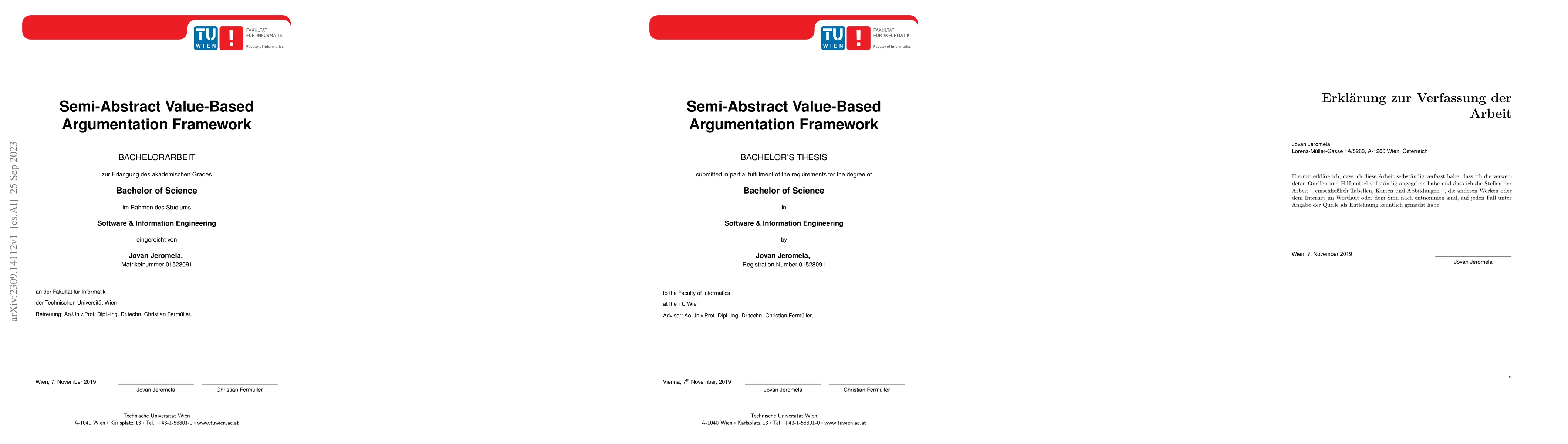 Thumbnail for Semi-Abstract Value-Based Argumentation Framework
