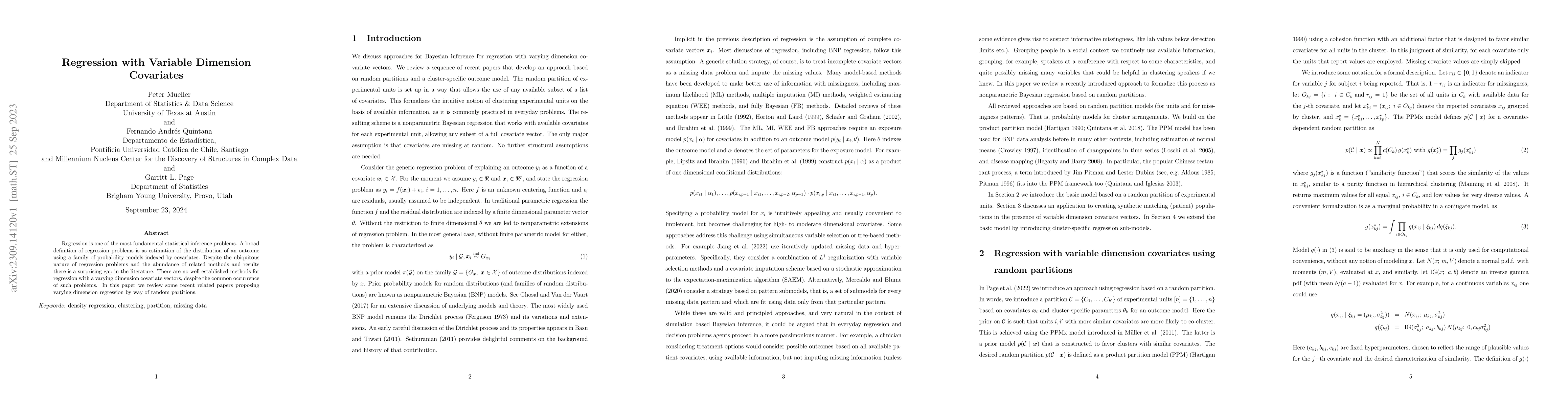 Thumbnail for Regression with Variable Dimension Covariates