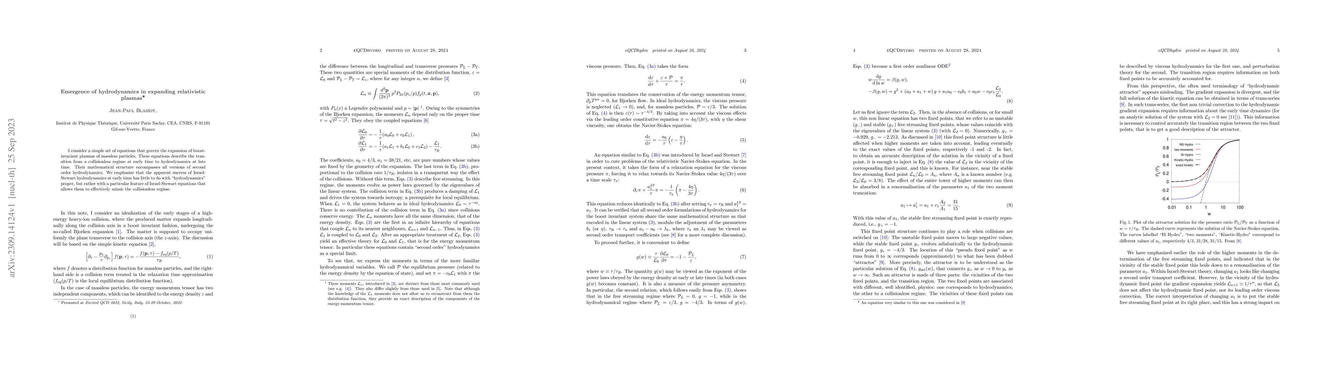Thumbnail for Emergence of hydrodynamics in expanding relativistic plasmas