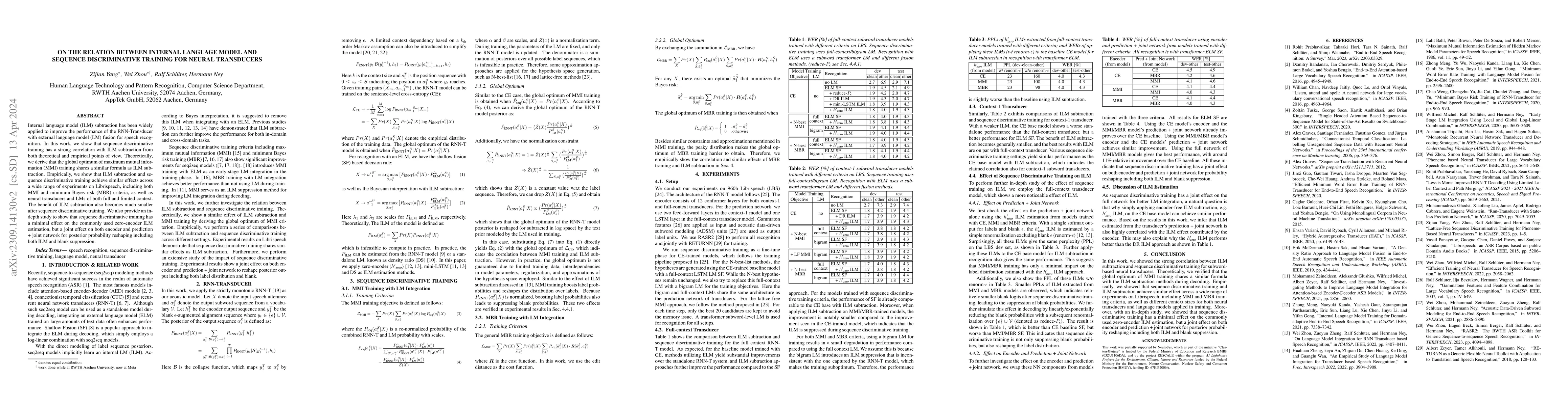 Thumbnail for On the Relation between Internal Language Model and Sequence
  Discriminative Training for Neural Transducers