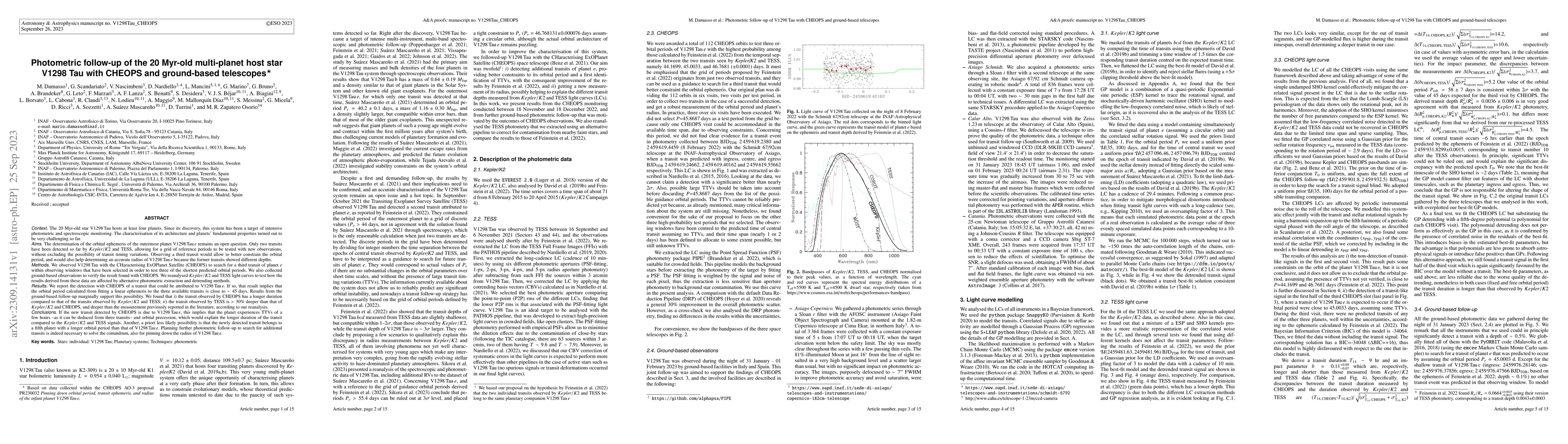 Thumbnail for Photometric follow-up of the 20 Myr-old multi-planet host star V1298~Tau
  with CHEOPS and ground-based telescopes