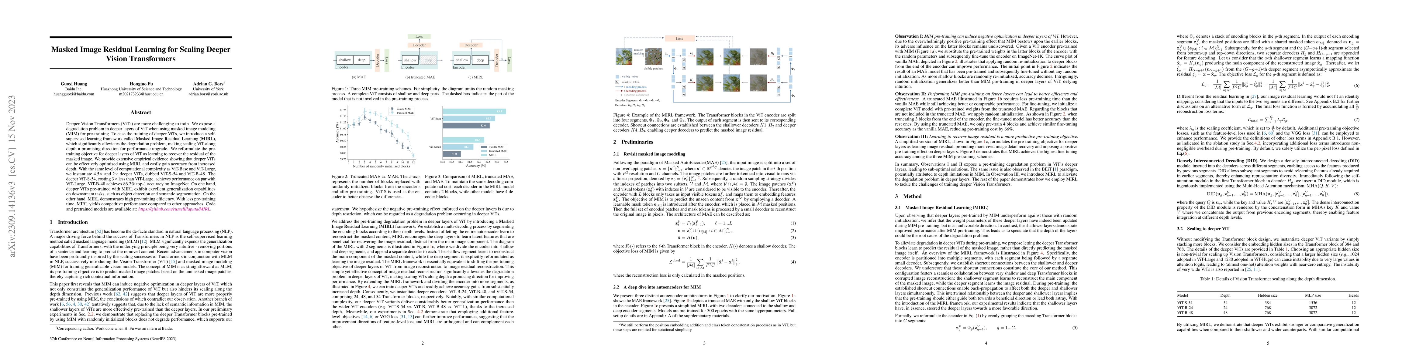 Thumbnail for Masked Image Residual Learning for Scaling Deeper Vision Transformers