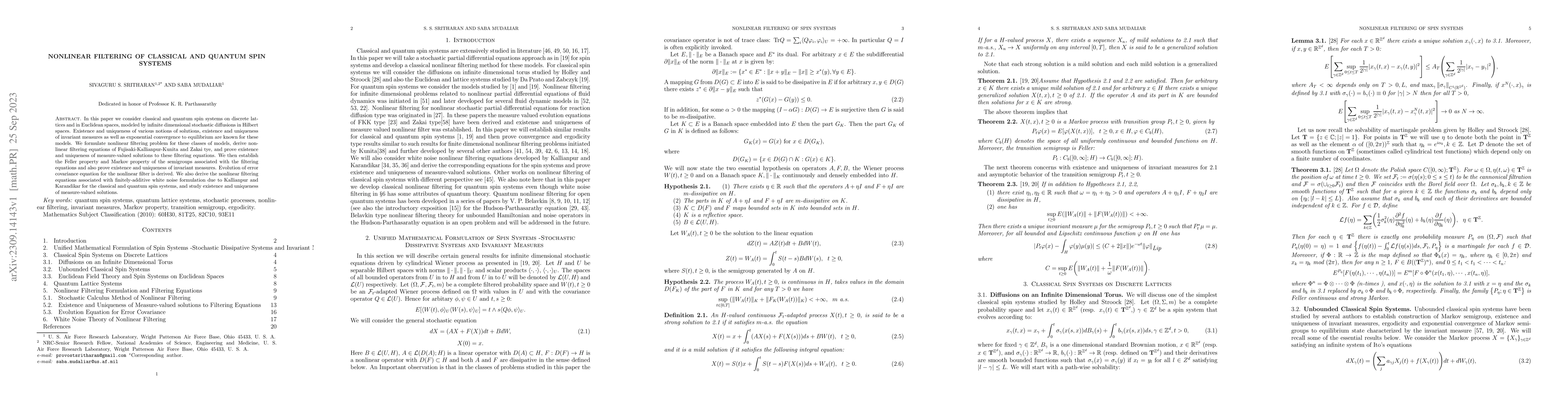 Thumbnail for Nonlinear Filtering of Classical and Quantum Spin Systems