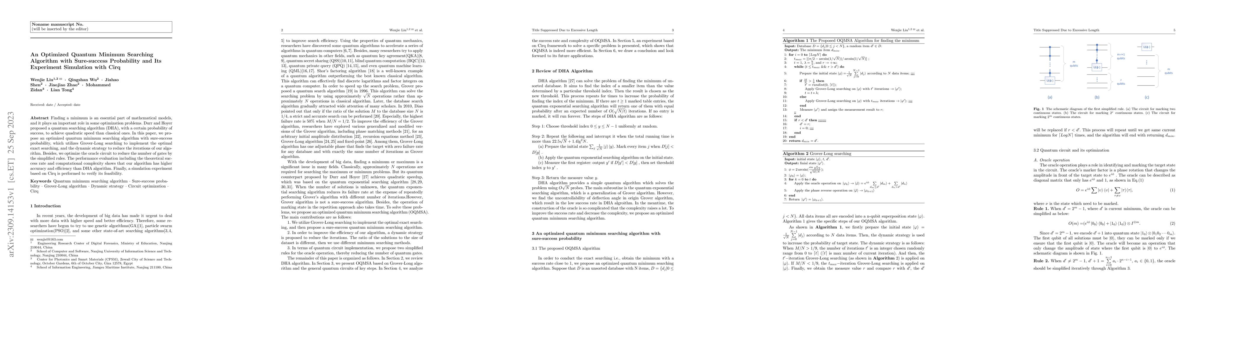 Thumbnail for An optimized quantum minimum searching algorithm with sure-success
  probability and its experiment simulation with Cirq