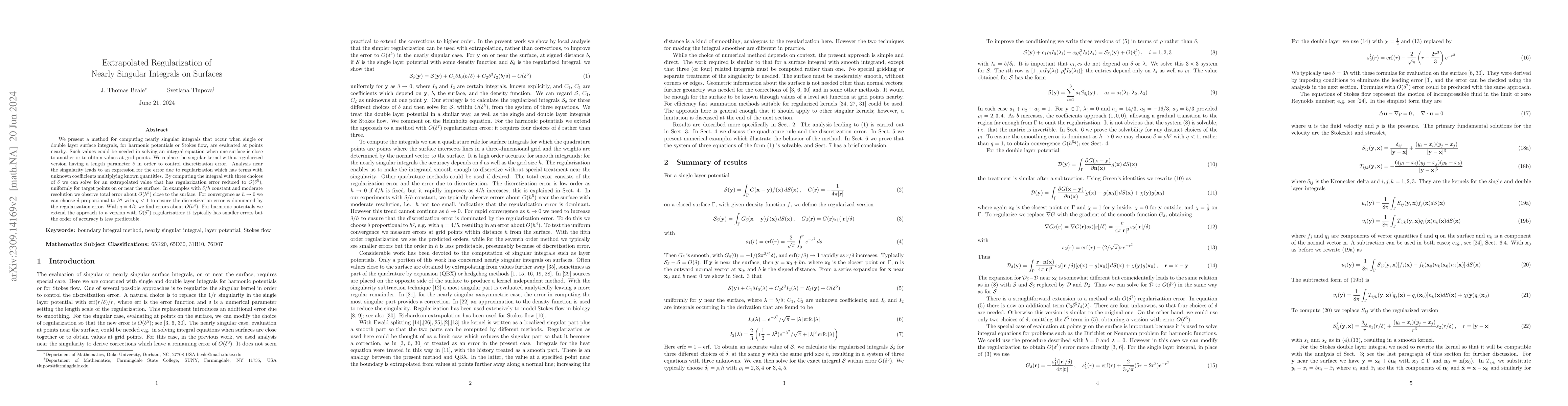 Thumbnail for Extrapolated regularization of nearly singular integrals on surfaces