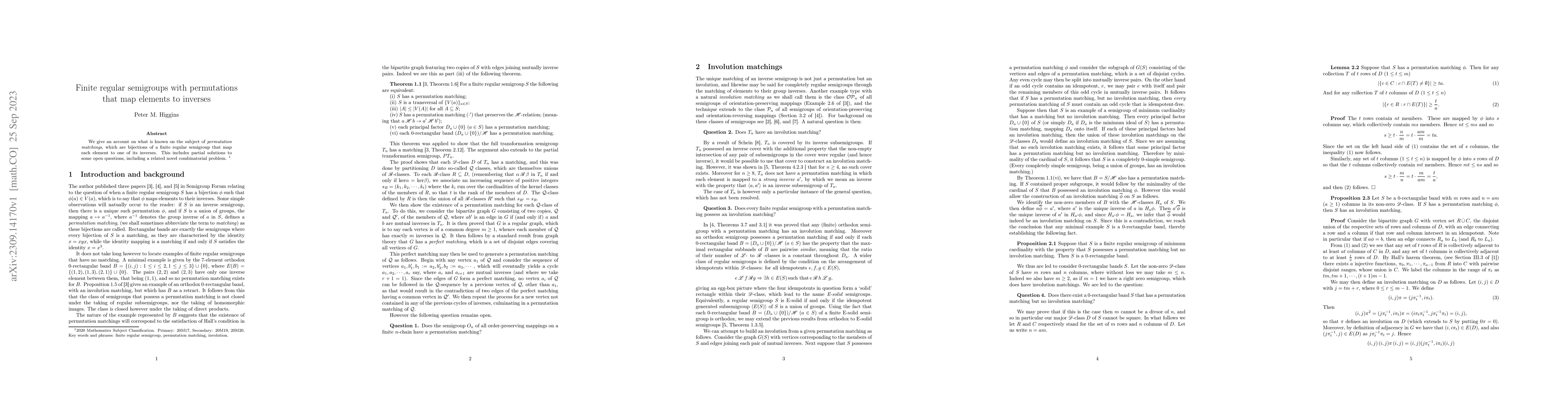 Thumbnail for Finite regular semigroups with permutations that map elements to
  inverses