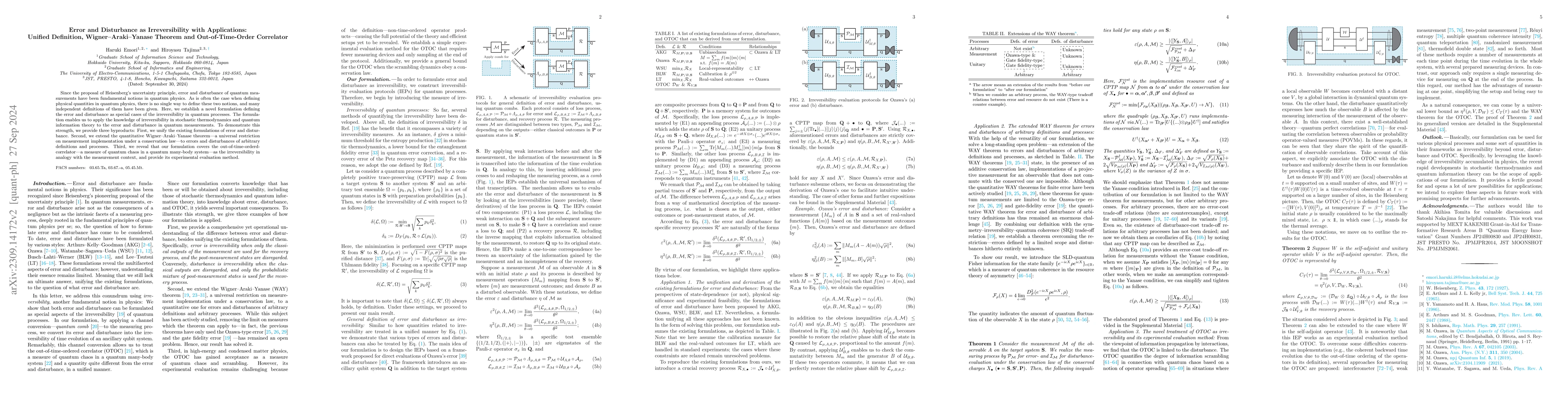 Thumbnail for Error and Disturbance as Irreversibility with Applications: Unified
  Definition, Wigner--Araki--Yanase Theorem and Out-of-Time-Order Correlator
