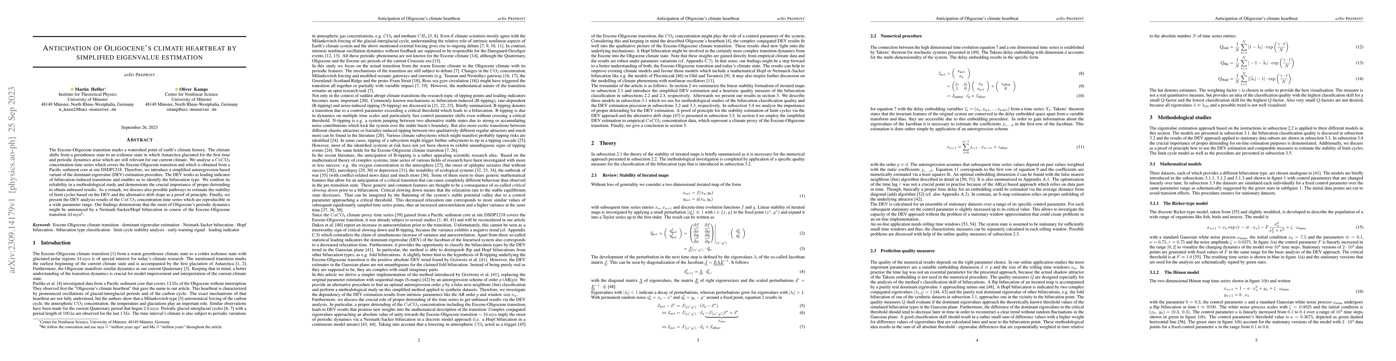 Thumbnail for Anticipation of Oligocene's climate heartbeat by simplified eigenvalue
  estimation
