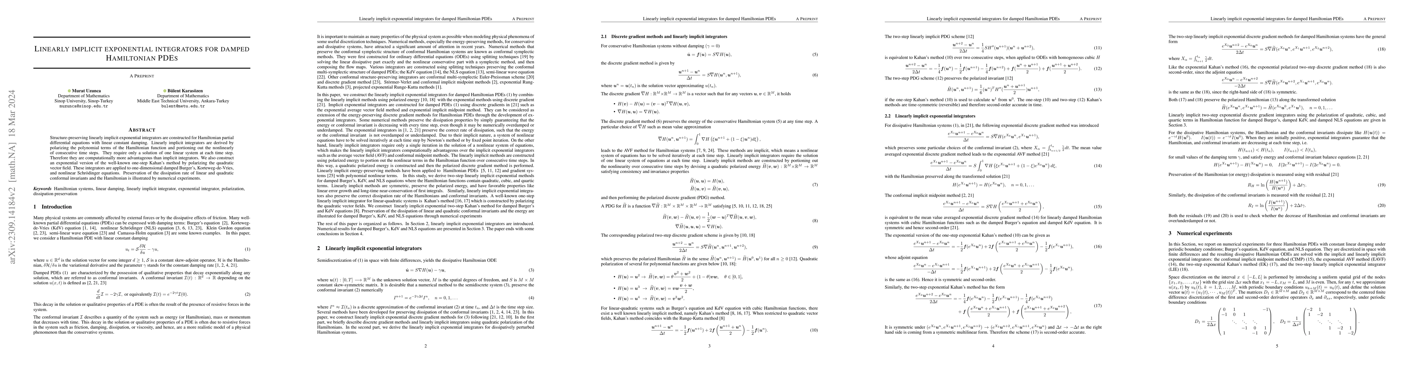 Thumbnail for Linearly implicit exponential integrators for damped Hamiltonian PDEs
