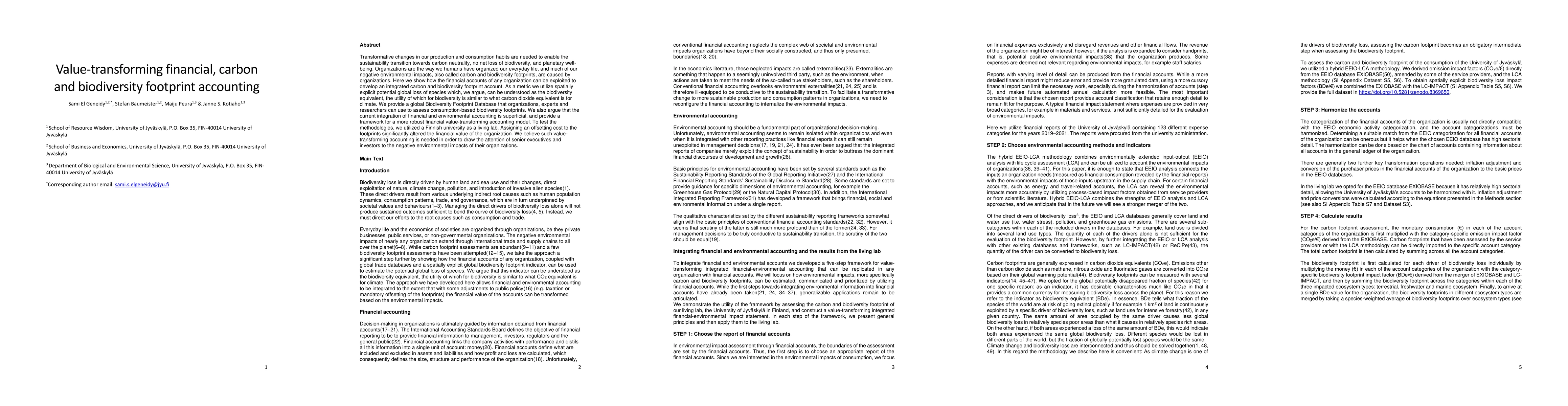 Thumbnail for Value-transforming financial, carbon and biodiversity footprint
  accounting