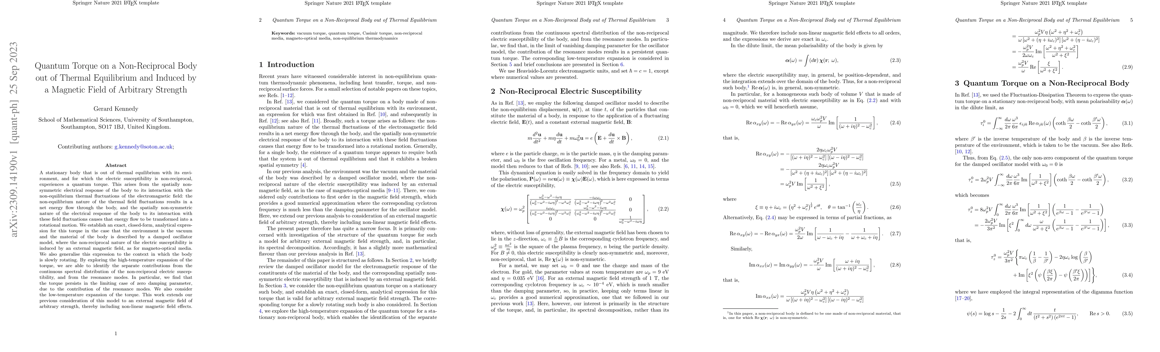 Thumbnail for Quantum Torque on a Non-Reciprocal Body out of Thermal Equilibrium and
  Induced by a Magnetic Field of Arbitrary Strength