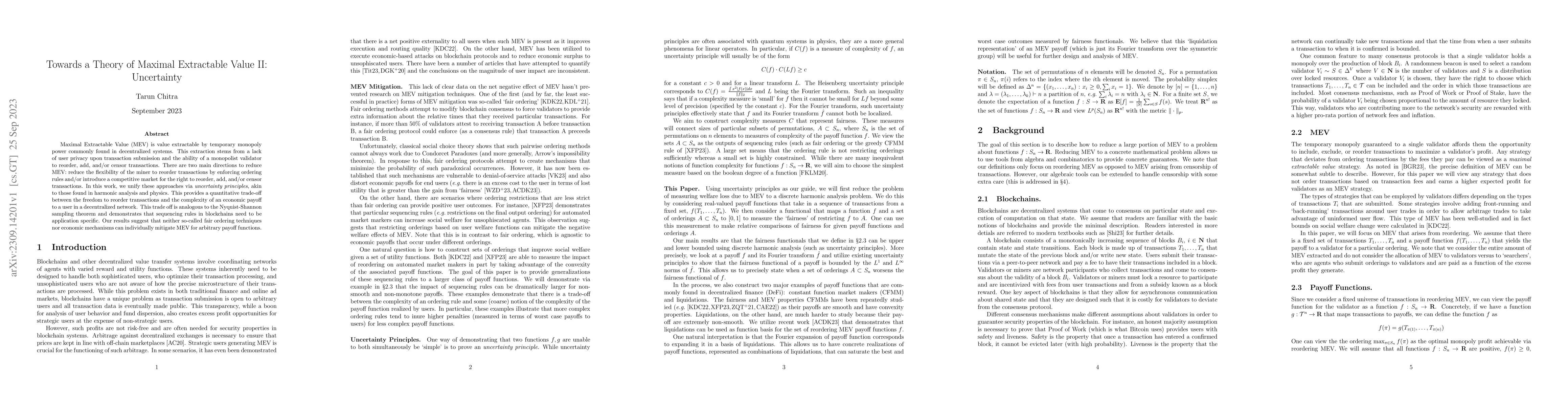 Thumbnail for Towards a Theory of Maximal Extractable Value II: Uncertainty