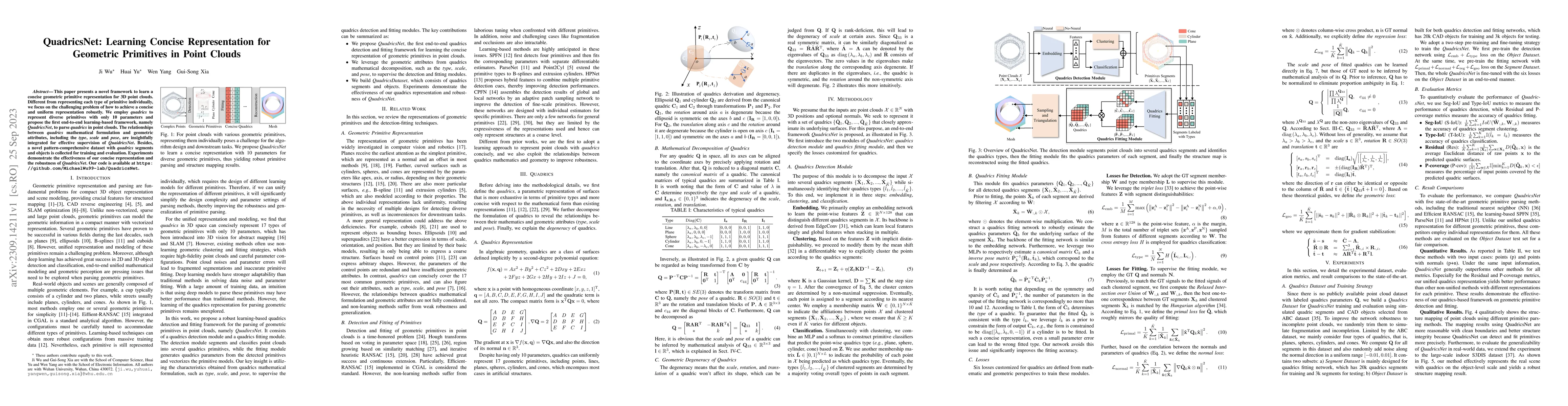 Thumbnail for QuadricsNet: Learning Concise Representation for Geometric Primitives in
  Point Clouds