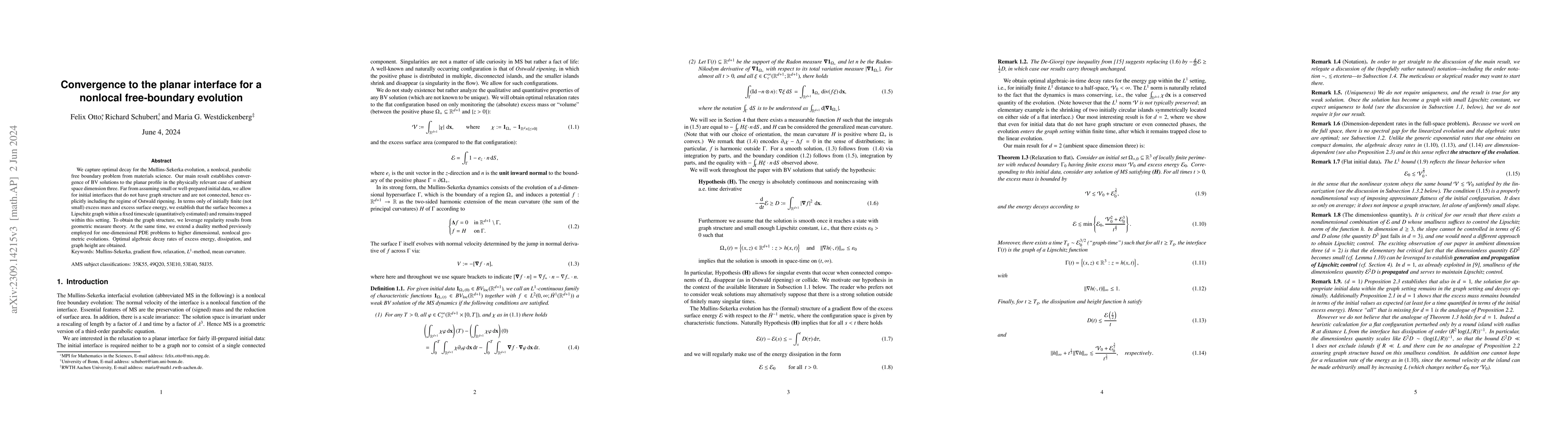 Thumbnail for Convergence to the planar interface for a nonlocal free-boundary
  evolution