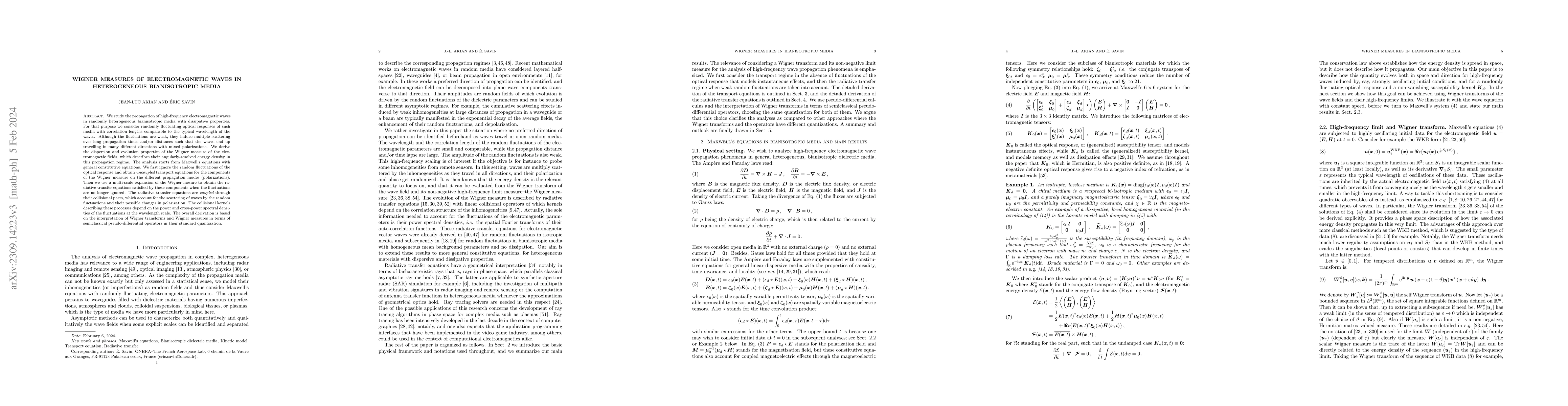 Thumbnail for Wigner measures of electromagnetic waves in heterogeneous bianisotropic
  media