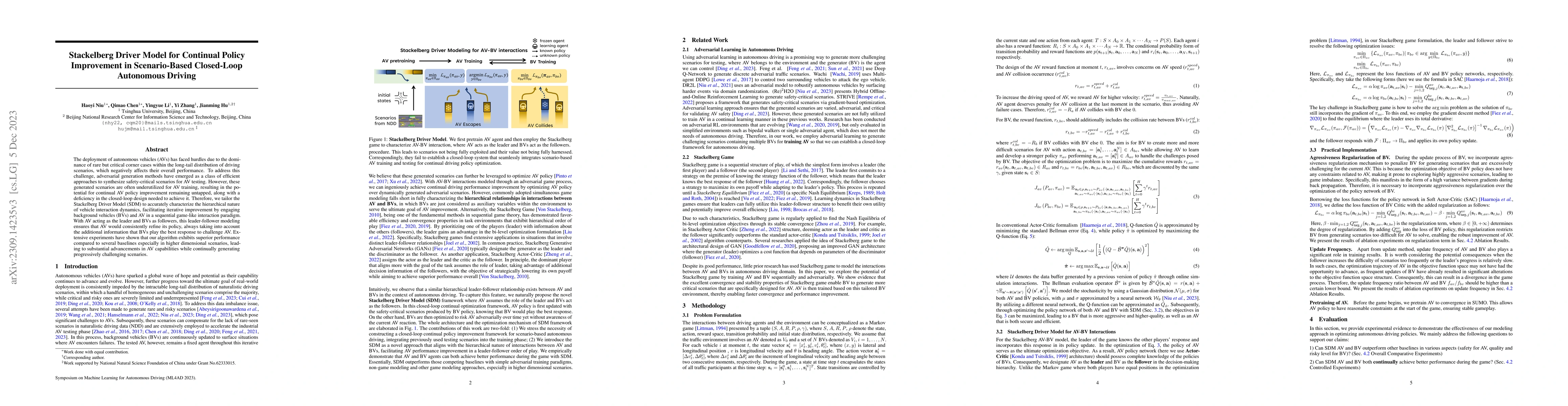 Thumbnail for Stackelberg Driver Model for Continual Policy Improvement in
  Scenario-Based Closed-Loop Autonomous Driving