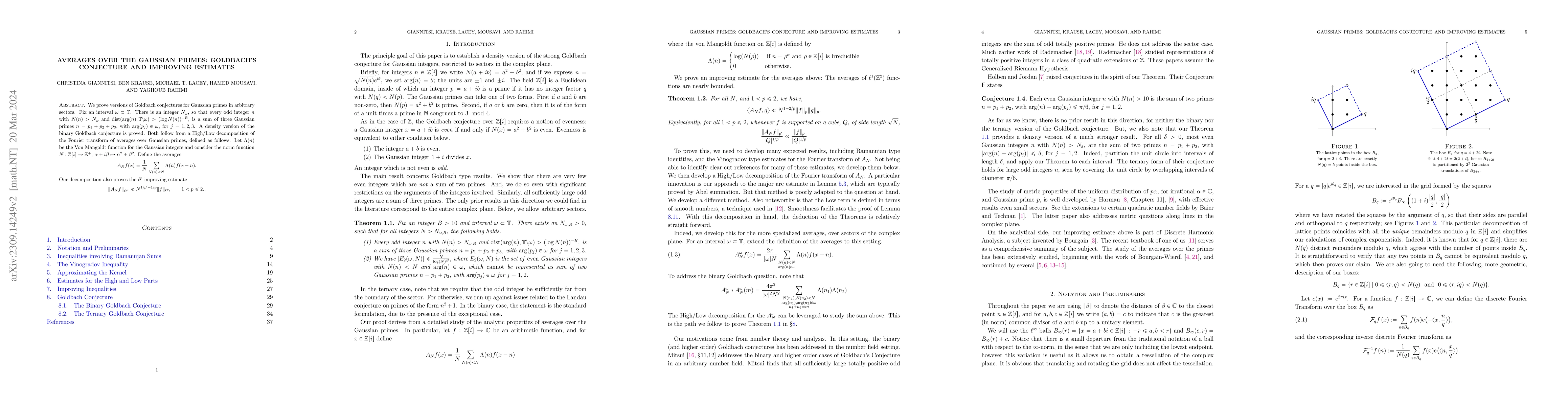 Thumbnail for Averages over the Gaussian Primes: Goldbach's Conjecture and Improving
  Estimates