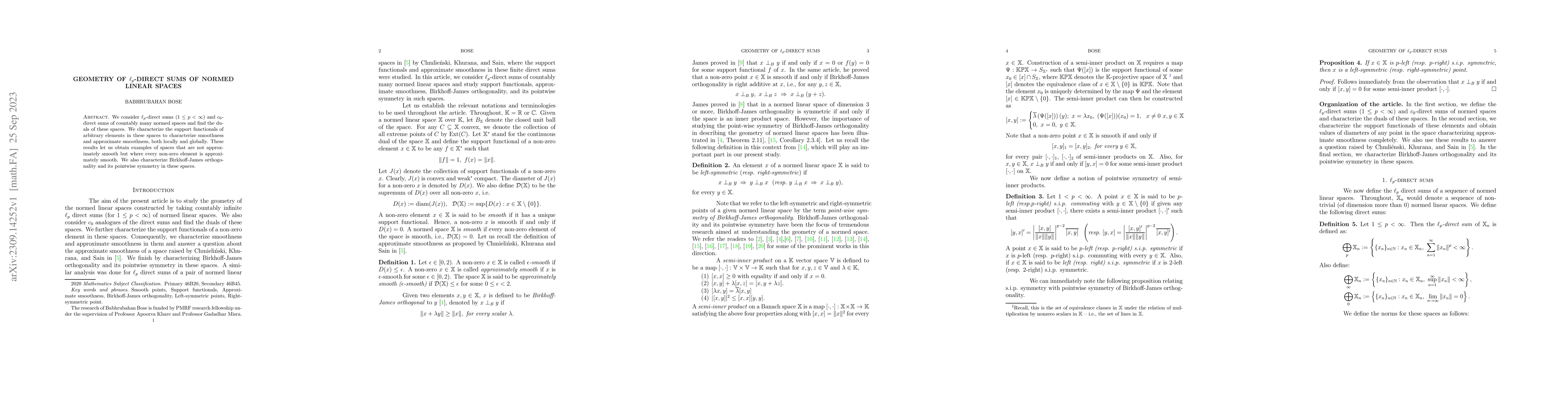 Thumbnail for Geometry of $\ell_p$-direct sums of normed linear spaces