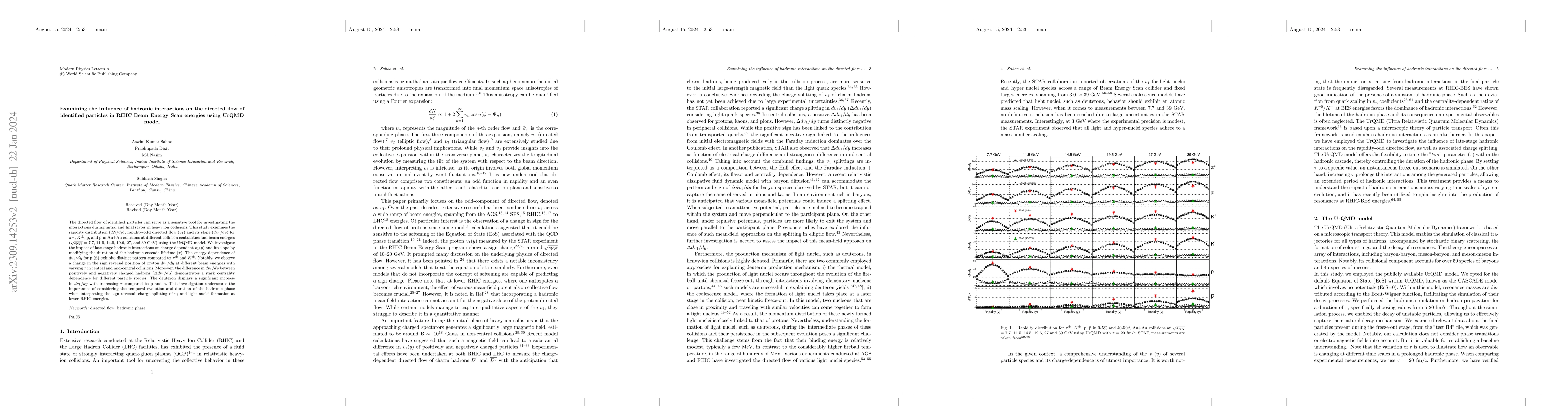 Thumbnail for Examining the influence of hadronic interactions on the directed flow of
  identified particles in RHIC Beam Energy Scan energies using UrQMD model