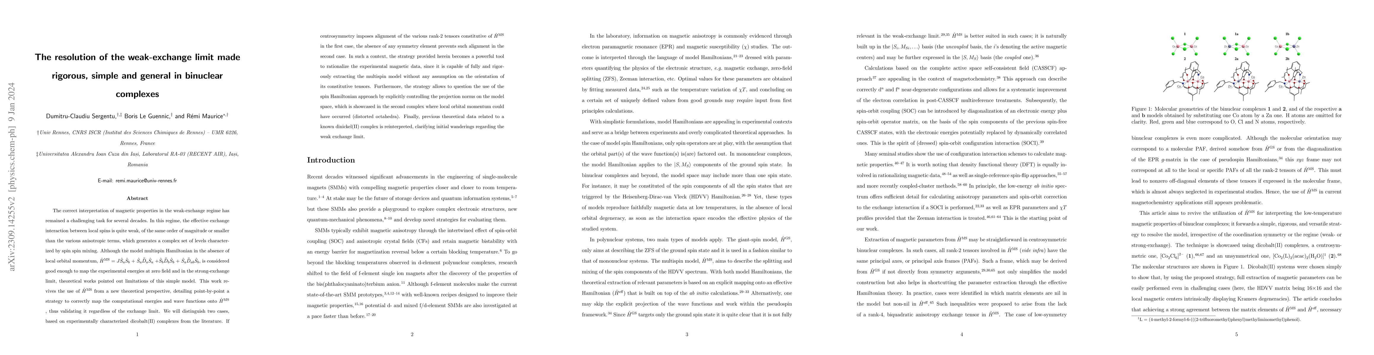 Thumbnail for The resolution of the weak-exchange limit made rigorous, simple and
  general in binuclear complexes