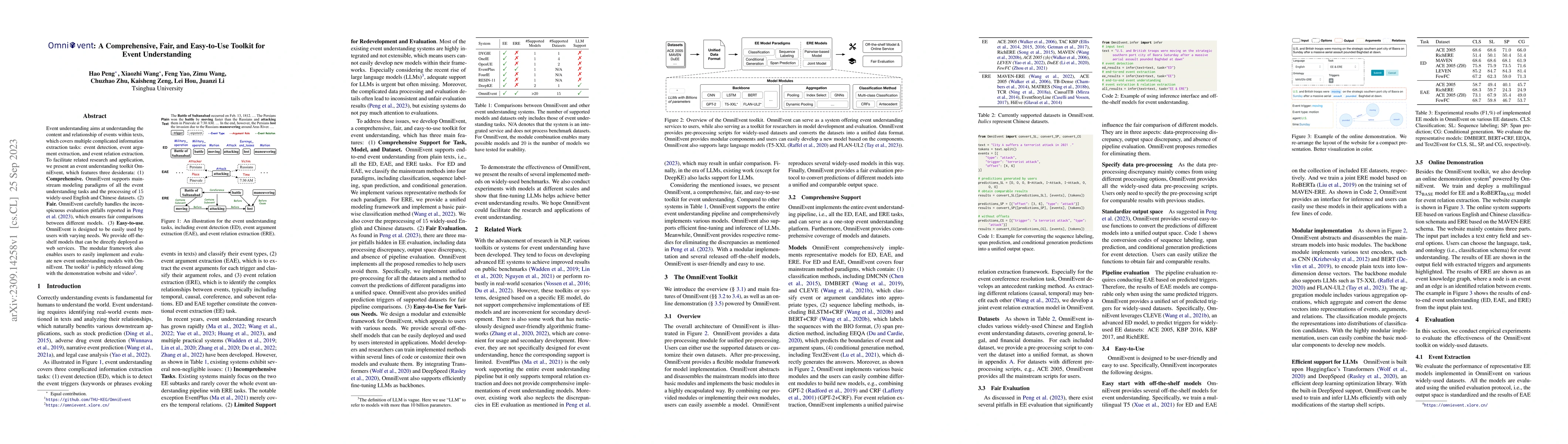 Thumbnail for OmniEvent: A Comprehensive, Fair, and Easy-to-Use Toolkit for Event
  Understanding