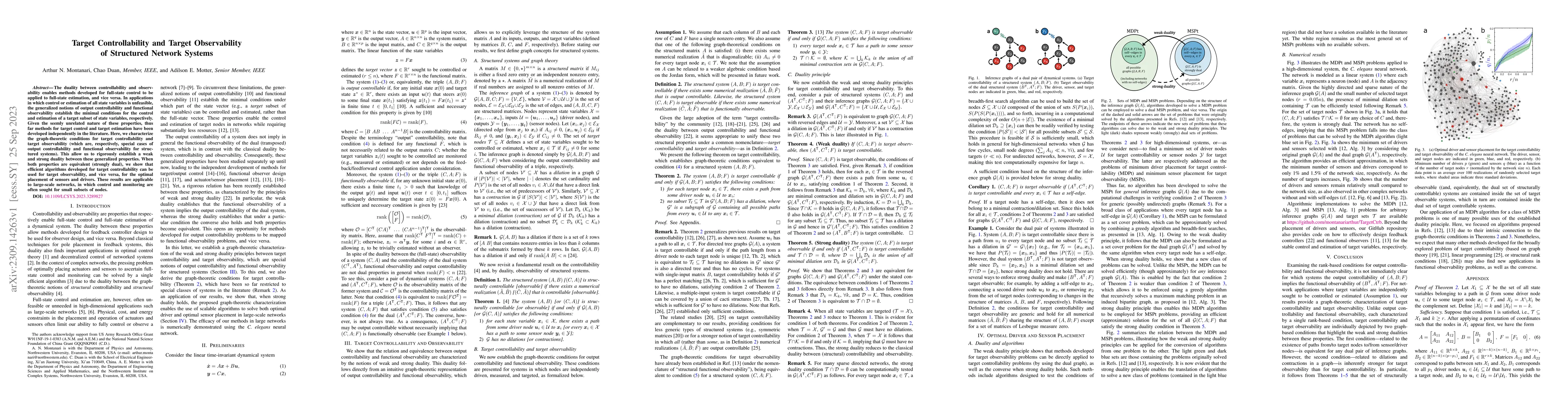 Thumbnail for Target Controllability and Target Observability of Structured Network
  Systems