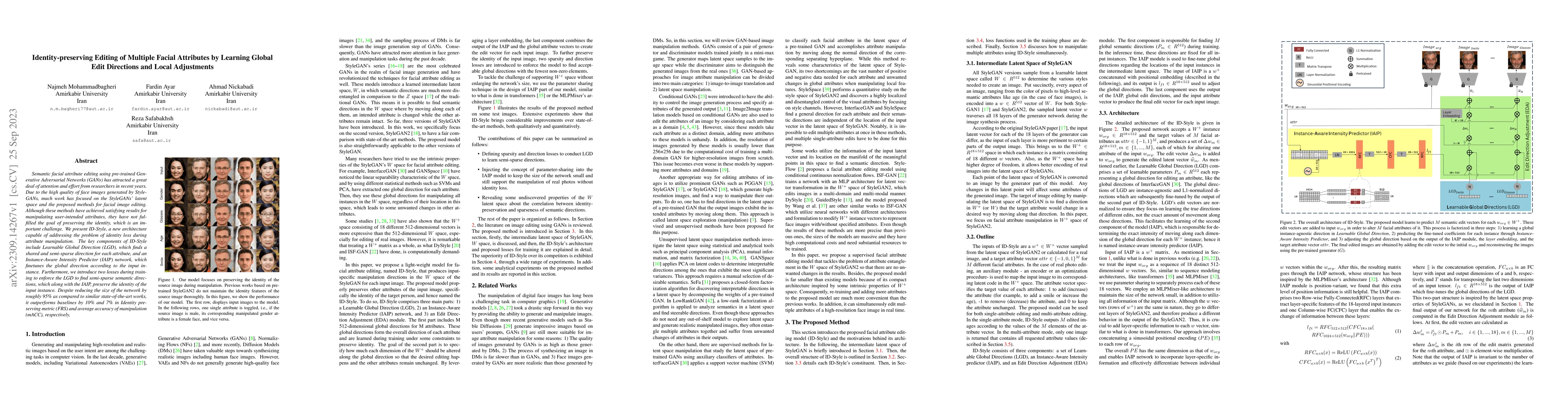 Thumbnail for Identity-preserving Editing of Multiple Facial Attributes by Learning
  Global Edit Directions and Local Adjustments