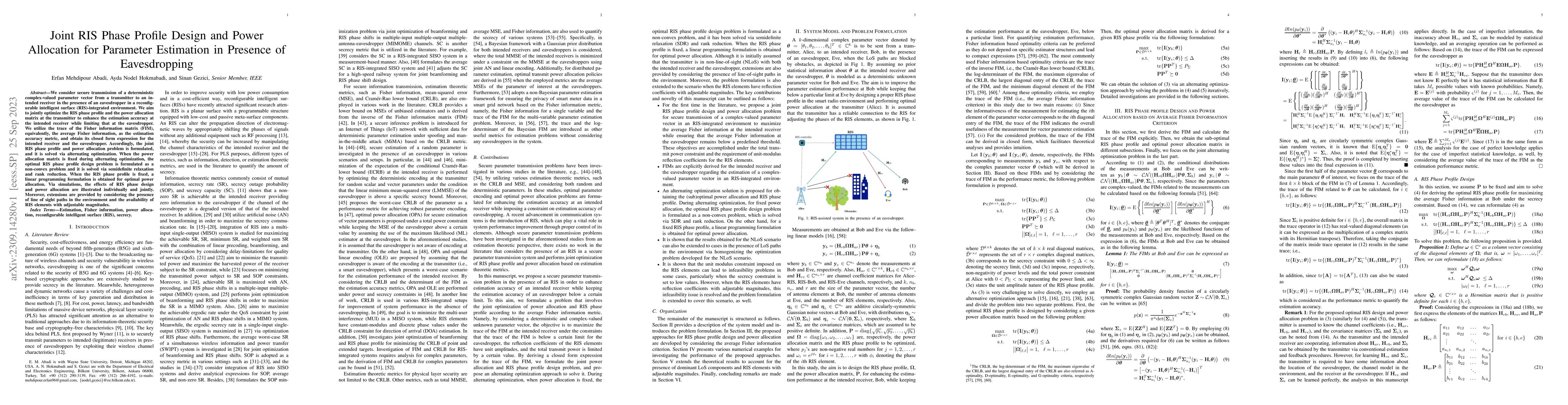 Thumbnail for Joint RIS Phase Profile Design and Power Allocation for Parameter
  Estimation in Presence of Eavesdropping