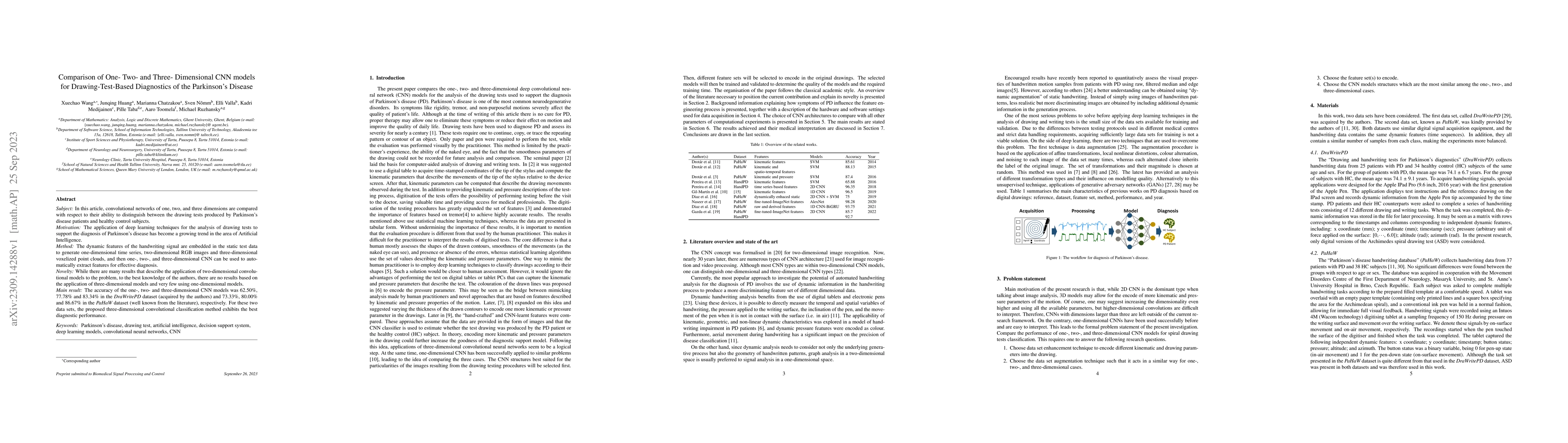 Thumbnail for Comparison of One- Two- and Three- Dimensional CNN models for
  Drawing-Test-Based Diagnostics of the Parkinson's Disease