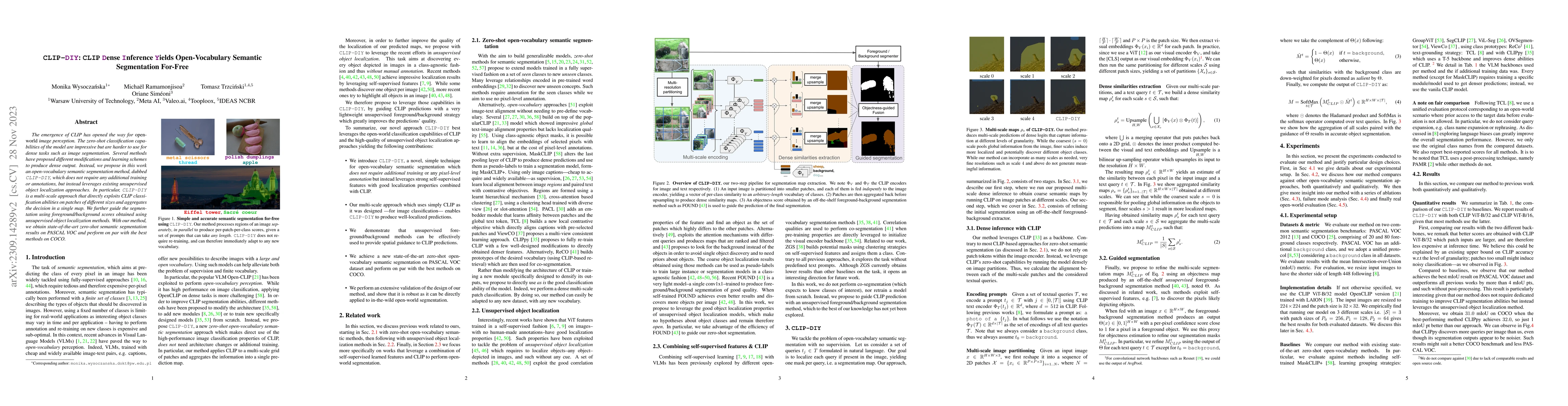 Thumbnail for CLIP-DIY: CLIP Dense Inference Yields Open-Vocabulary Semantic
  Segmentation For-Free