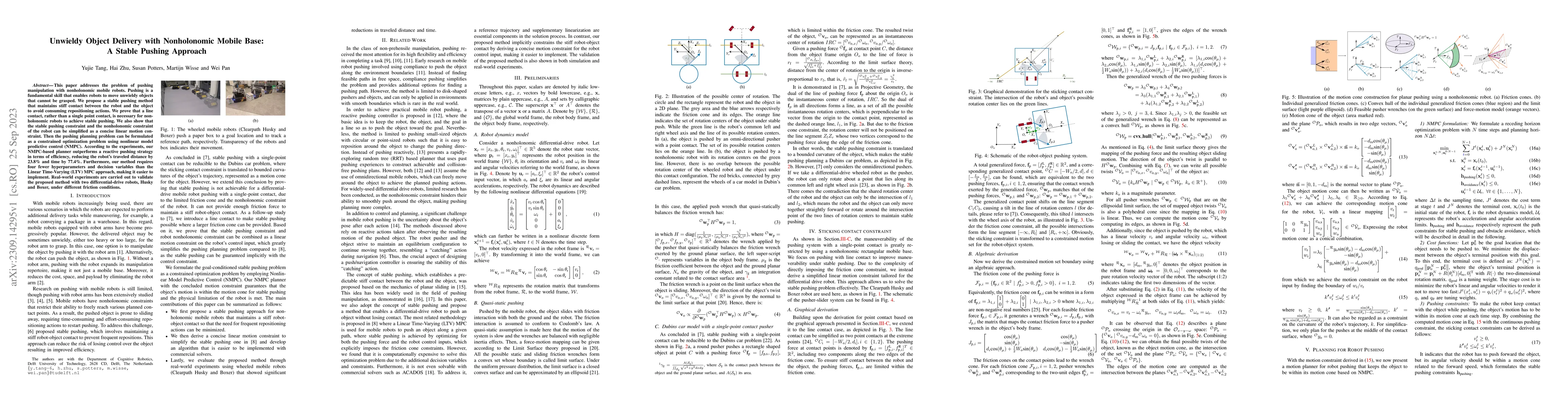 Thumbnail for Unwieldy Object Delivery with Nonholonomic Mobile Base: A Stable Pushing
  Approach