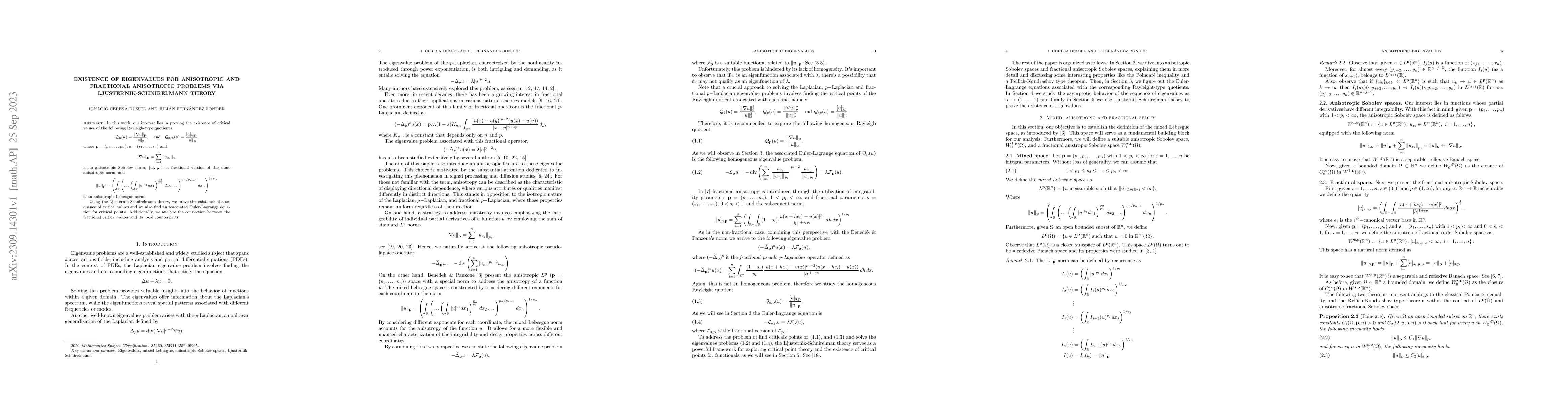 Thumbnail for Existence of Eigenvalues for Anisotropic and Fractional Anisotropic
  Problems via Ljusternik-Schnirelmann Theory