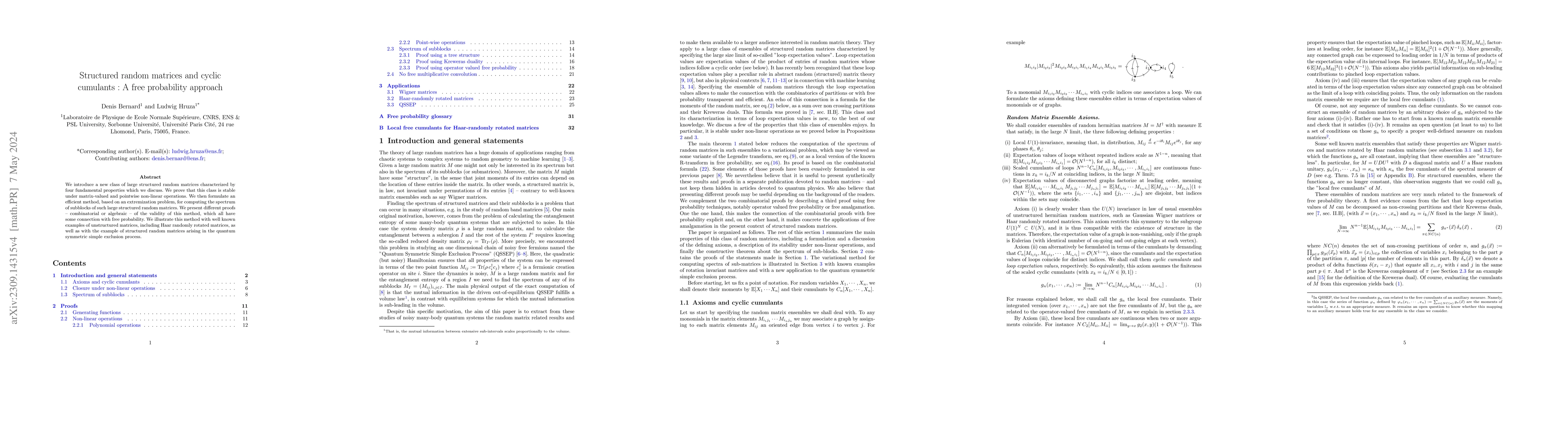 Thumbnail for Structured random matrices and cyclic cumulants: A free probability
  approach