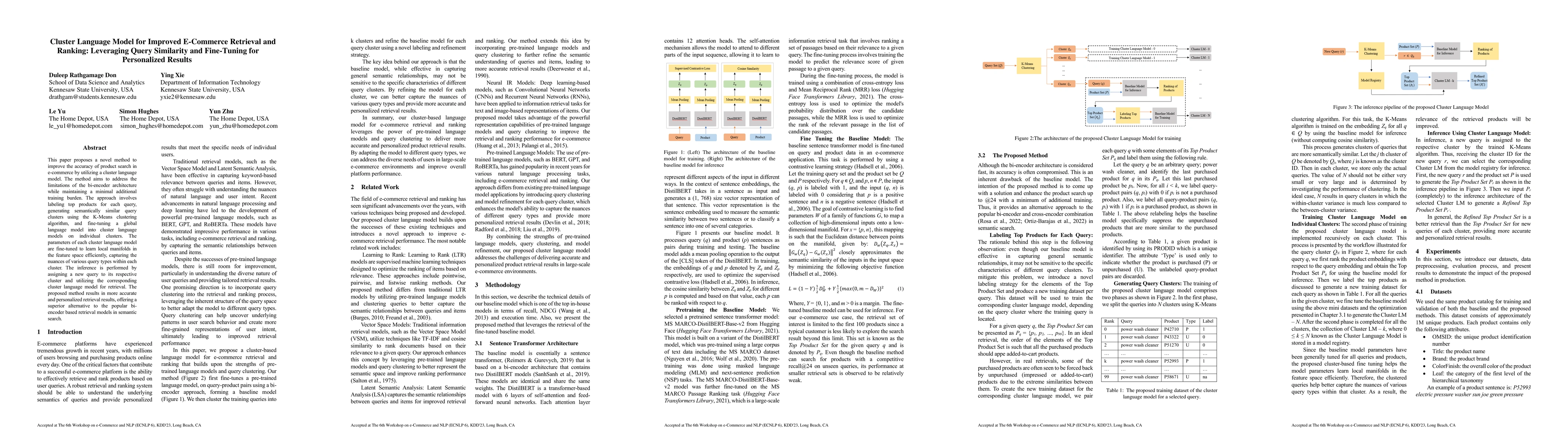 Thumbnail for Cluster Language Model for Improved E-Commerce Retrieval and Ranking:
  Leveraging Query Similarity and Fine-Tuning for Personalized Results