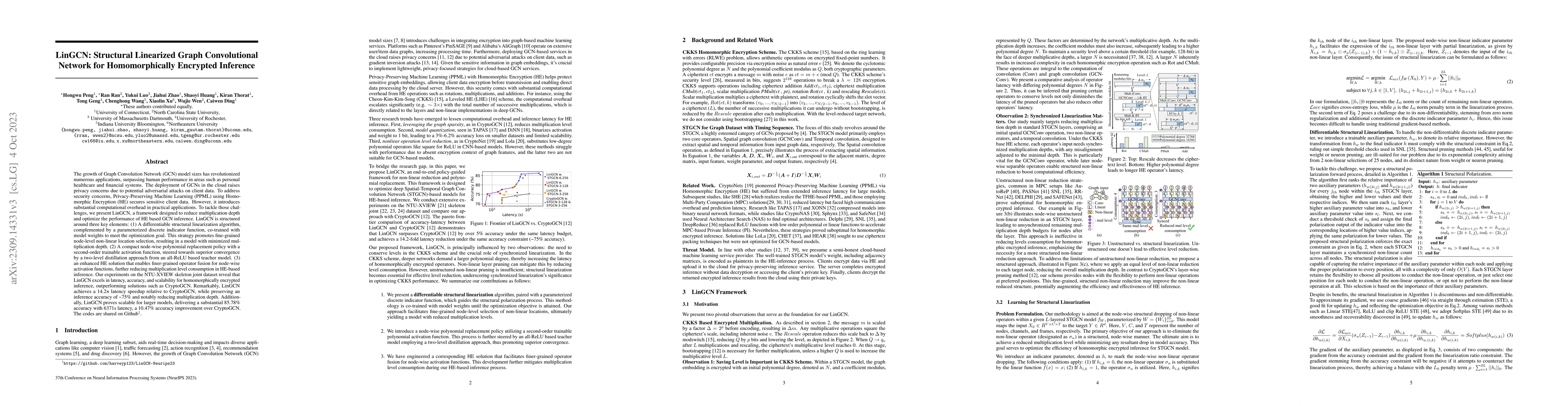 Thumbnail for LinGCN: Structural Linearized Graph Convolutional Network for
  Homomorphically Encrypted Inference