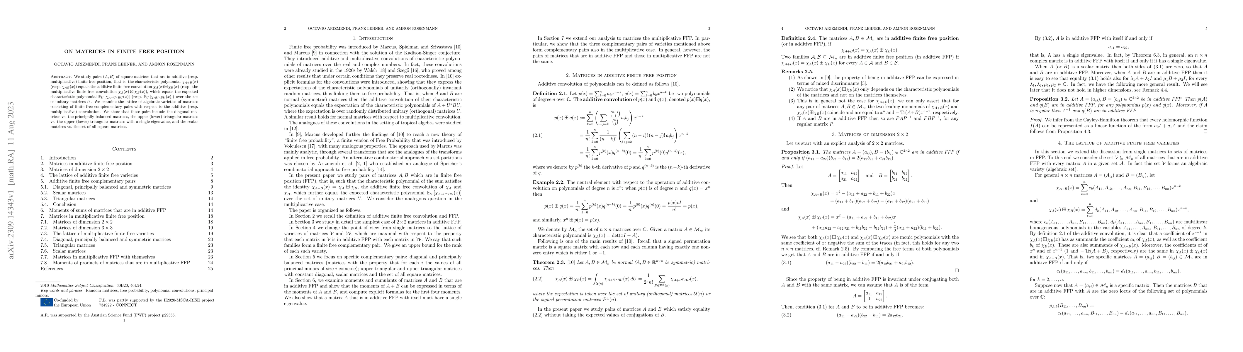 Thumbnail for On matrices in finite free position