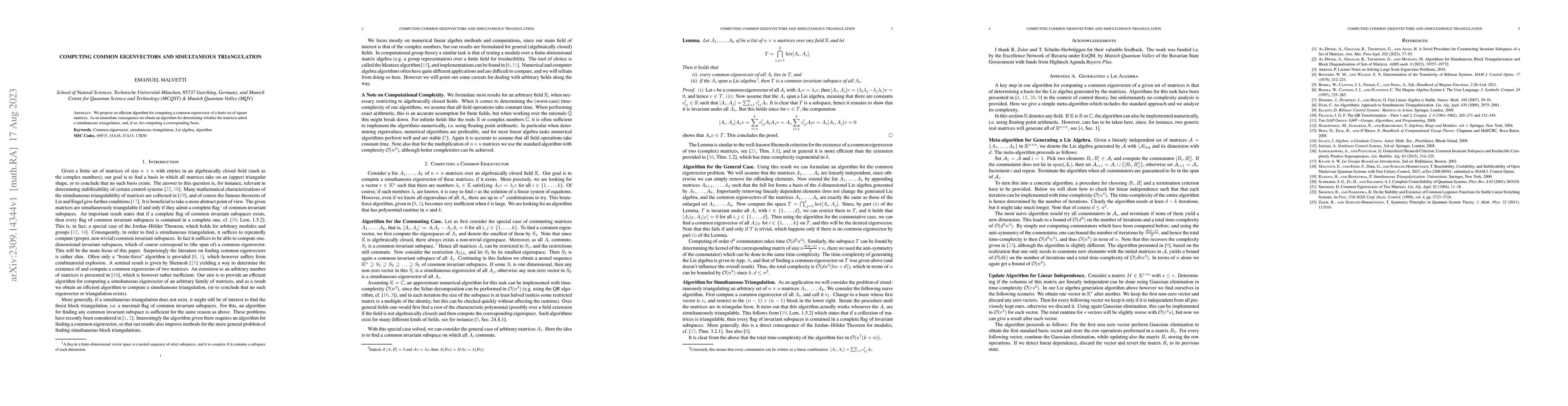 Thumbnail for Computing Common Eigenvectors and Simultaneous Triangulation